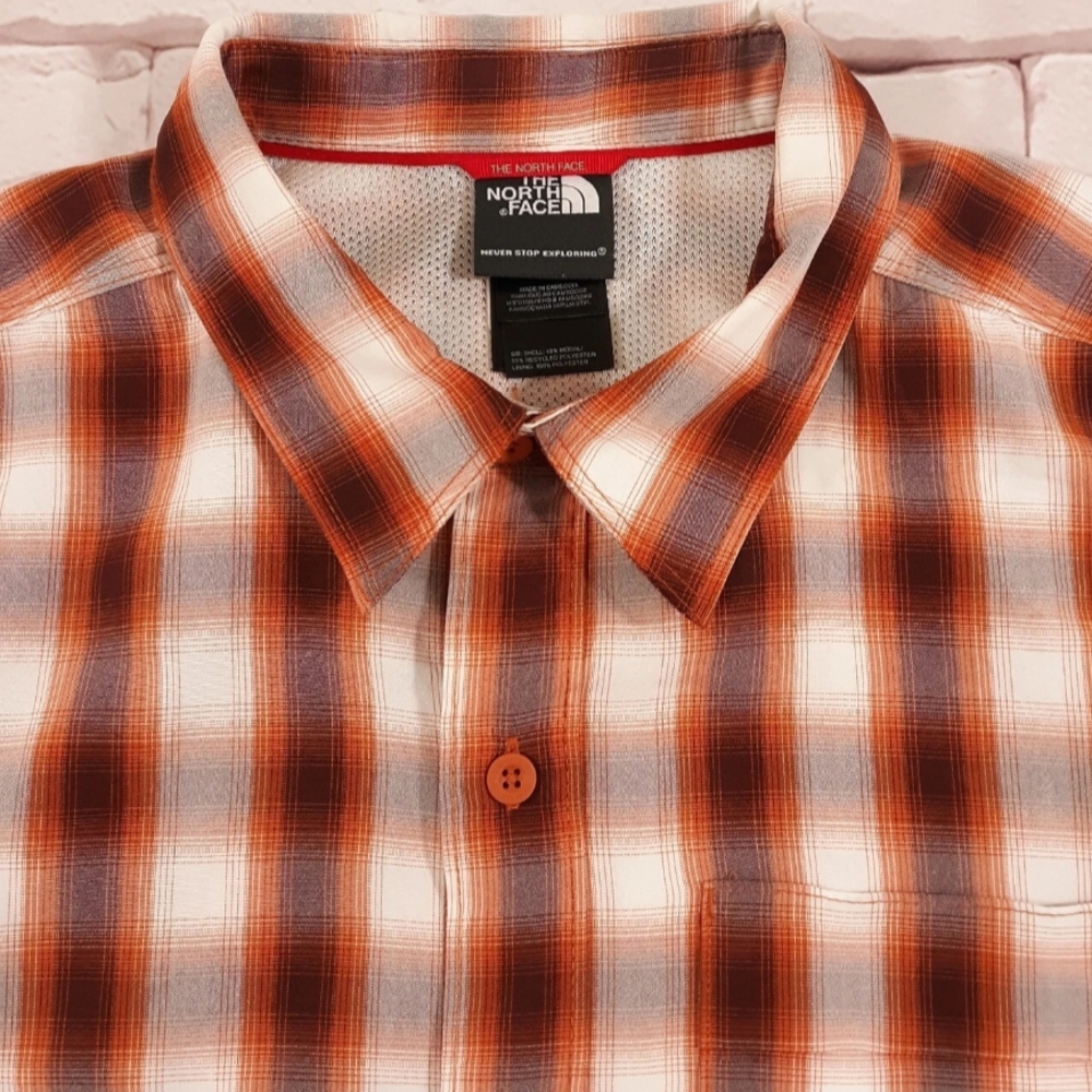 The North Face Orange White Plaid Casual Shirt